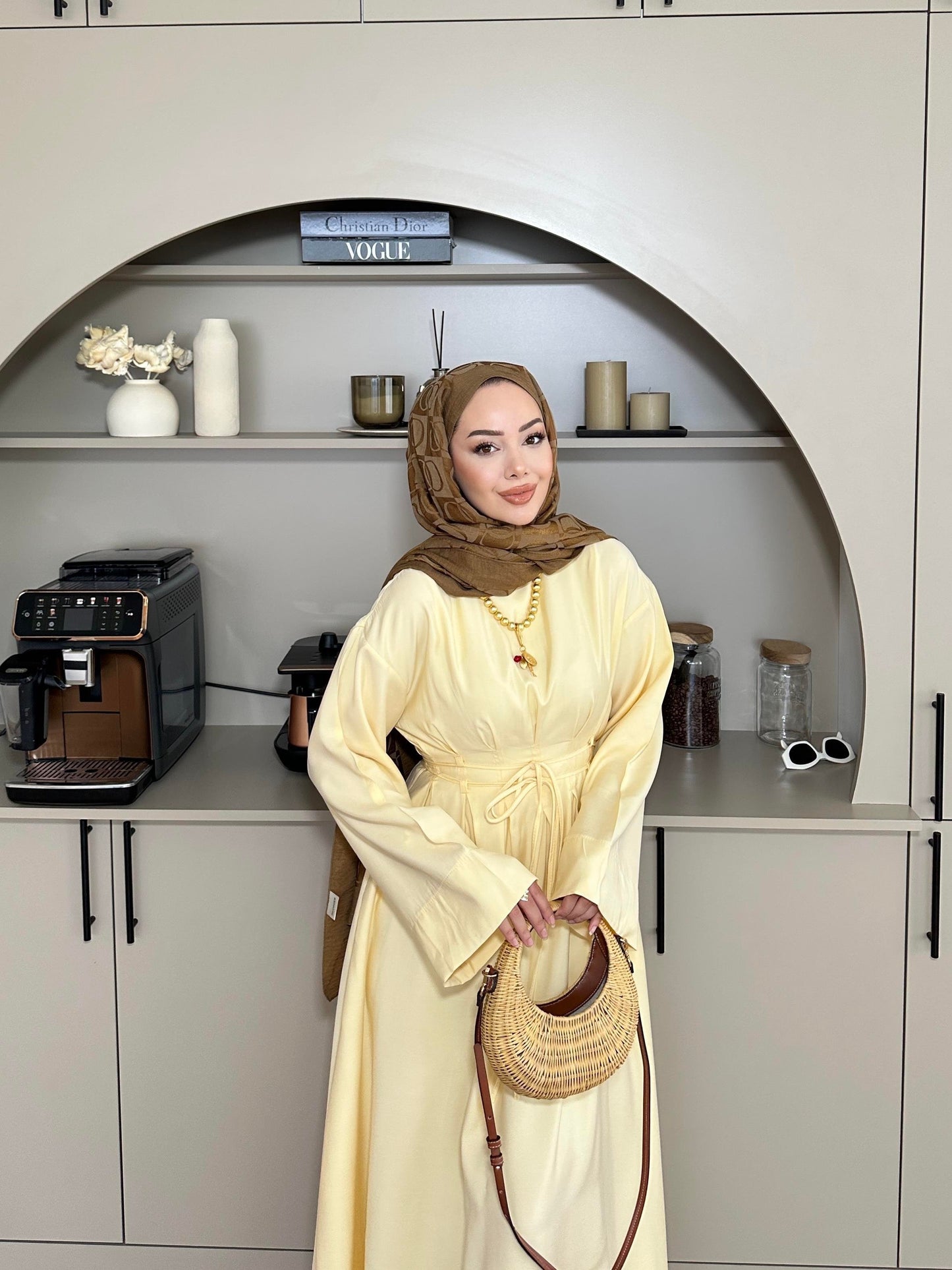 Fitted Waist Maxi Dress in Modal Fabric- Yellow (pre-order)
