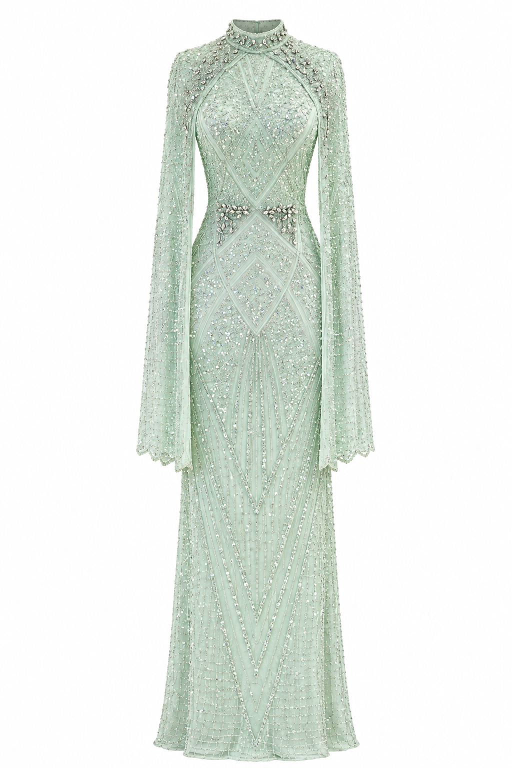 Couture Selenite Modest Evening Dress - Mint