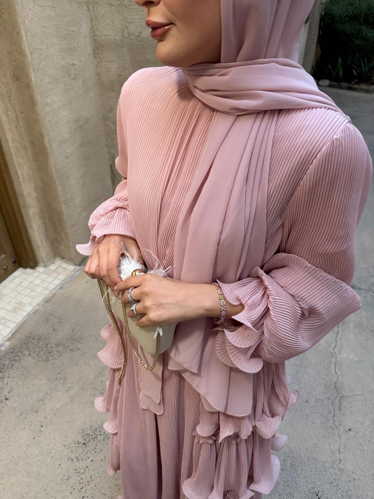 Limited Collection Poudre Pleated Maxi Dress with Ruffle Details