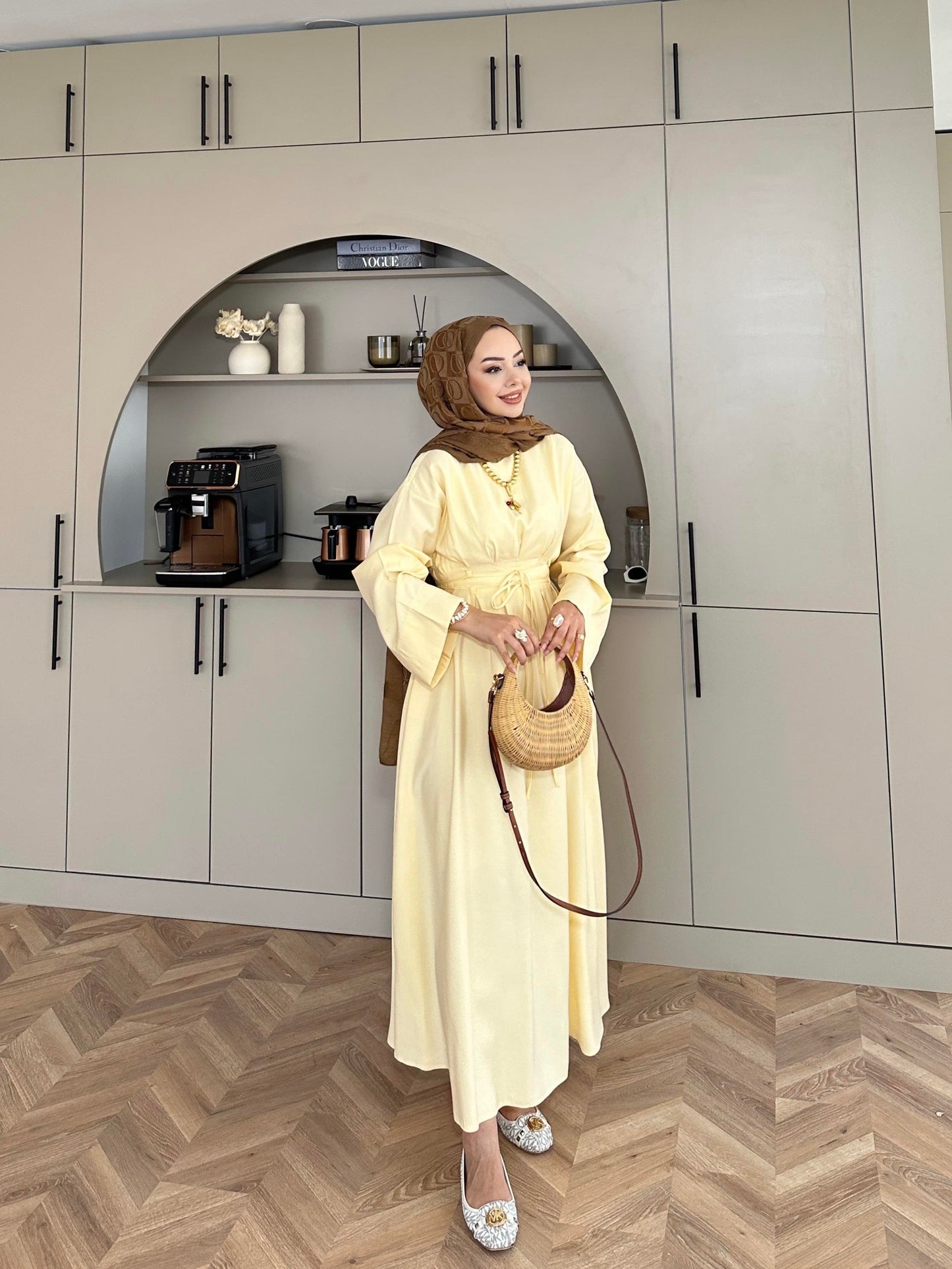 Fitted Waist Maxi Dress in Modal Fabric- Yellow (pre-order)