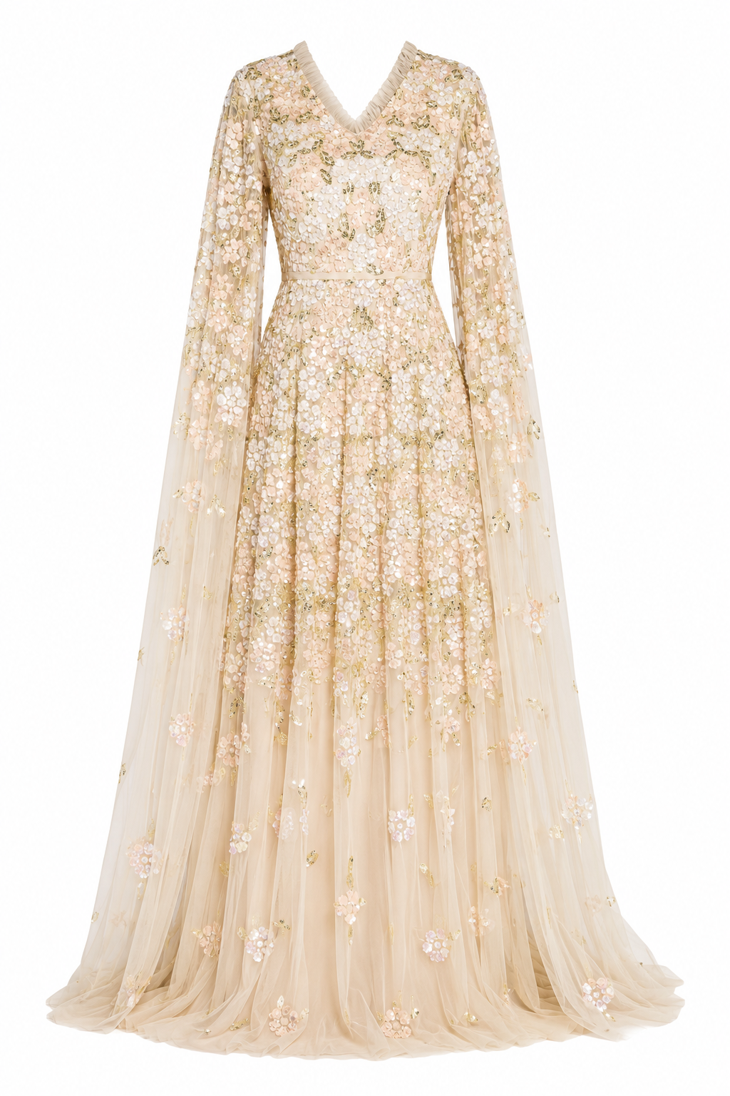 Fiorea Sequin Handwork Party Dress - Cream