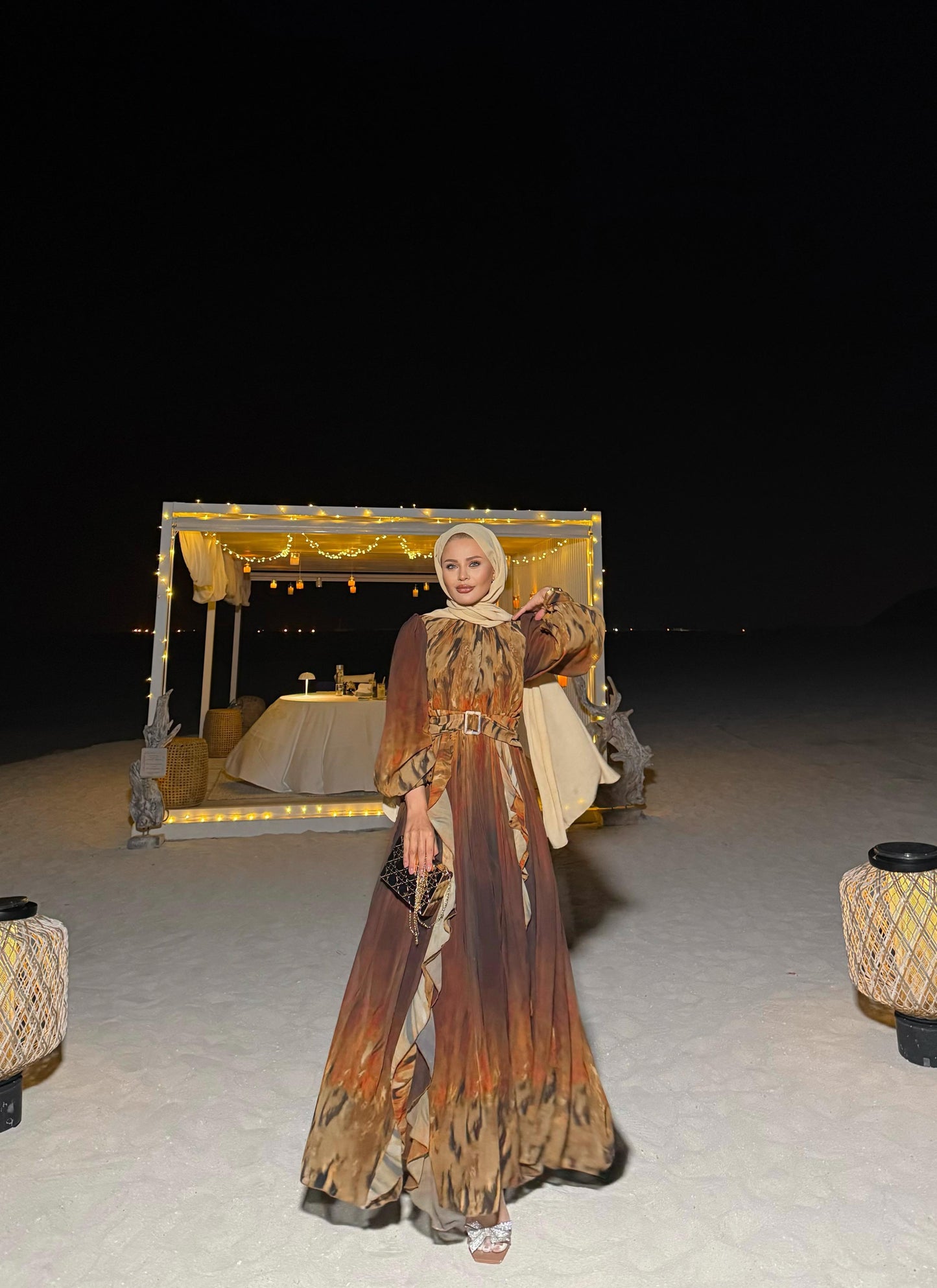 Mocha Mirage Chiffon Maxi Dress