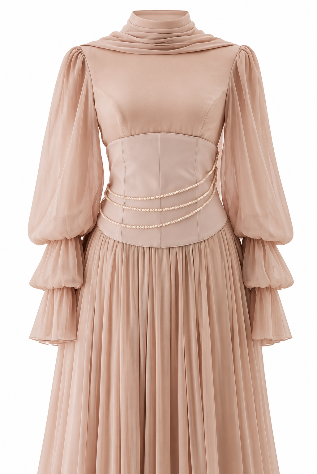 Liora Pearl Corset Modest Evening Dress - Powder Pink