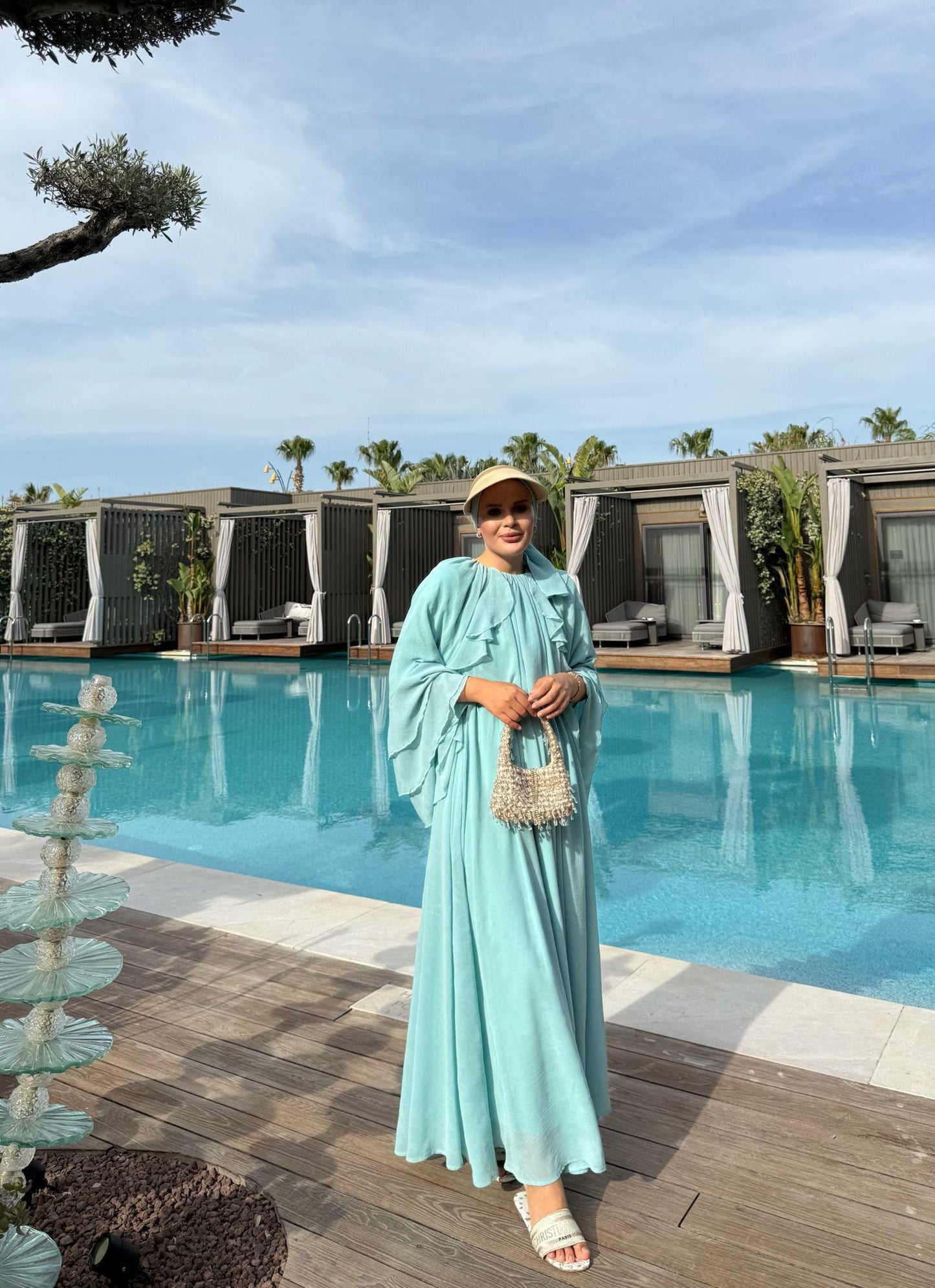 Farah Mint Green Chiffon Dress with Ruffle Details