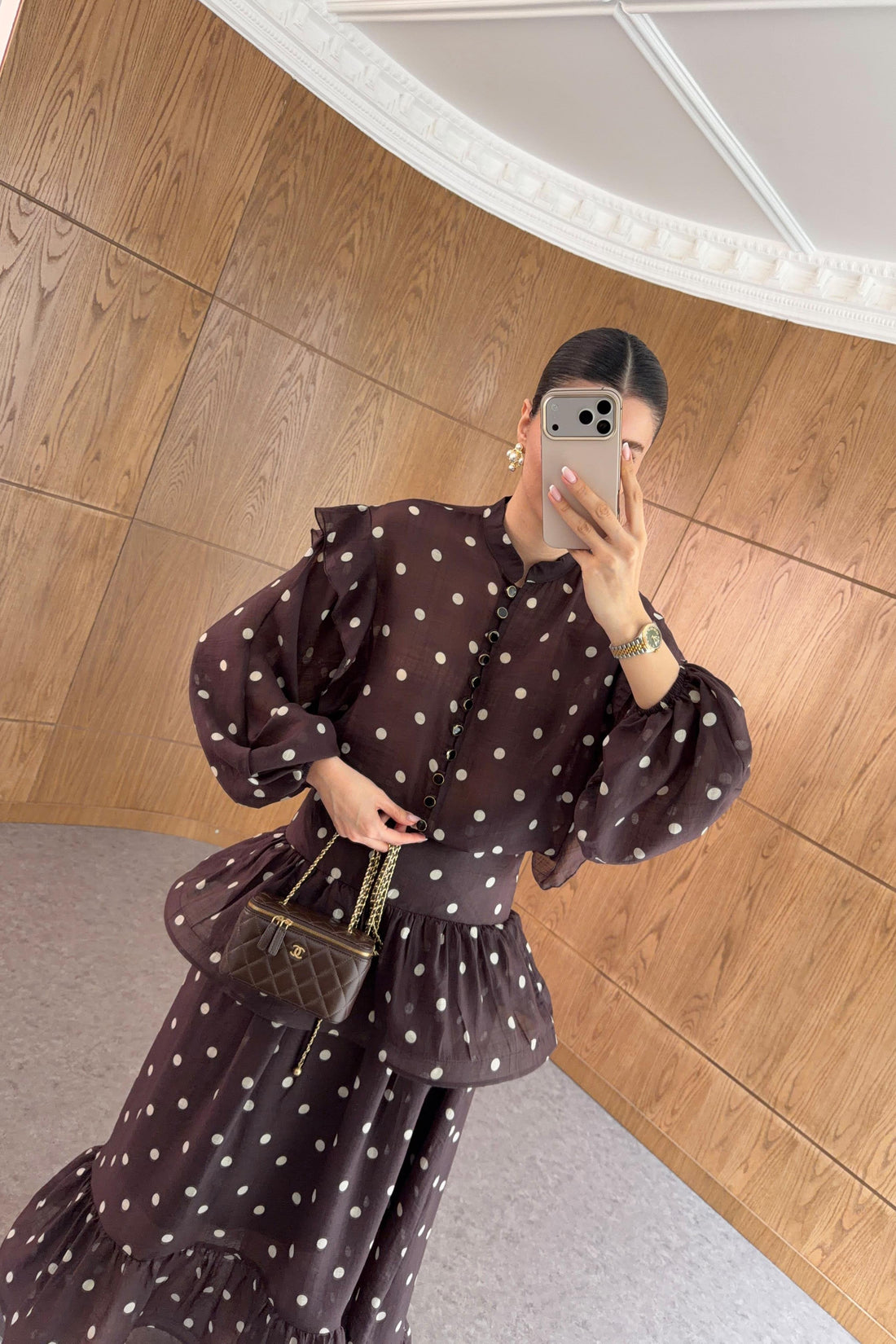 Dark Brown Polka Dot Shirt and Skirt Se