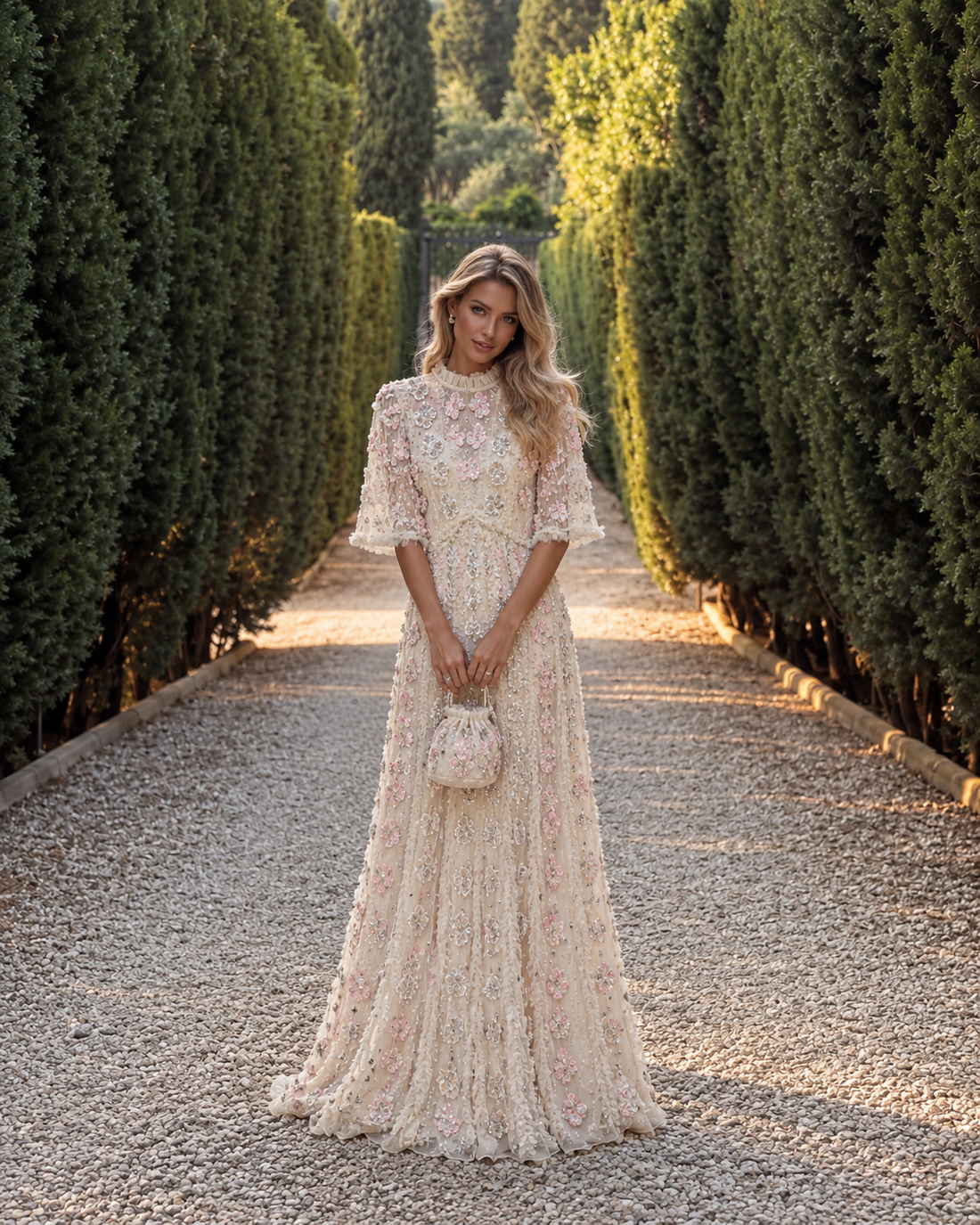 Couture Butterfly Evening Dress - Cream