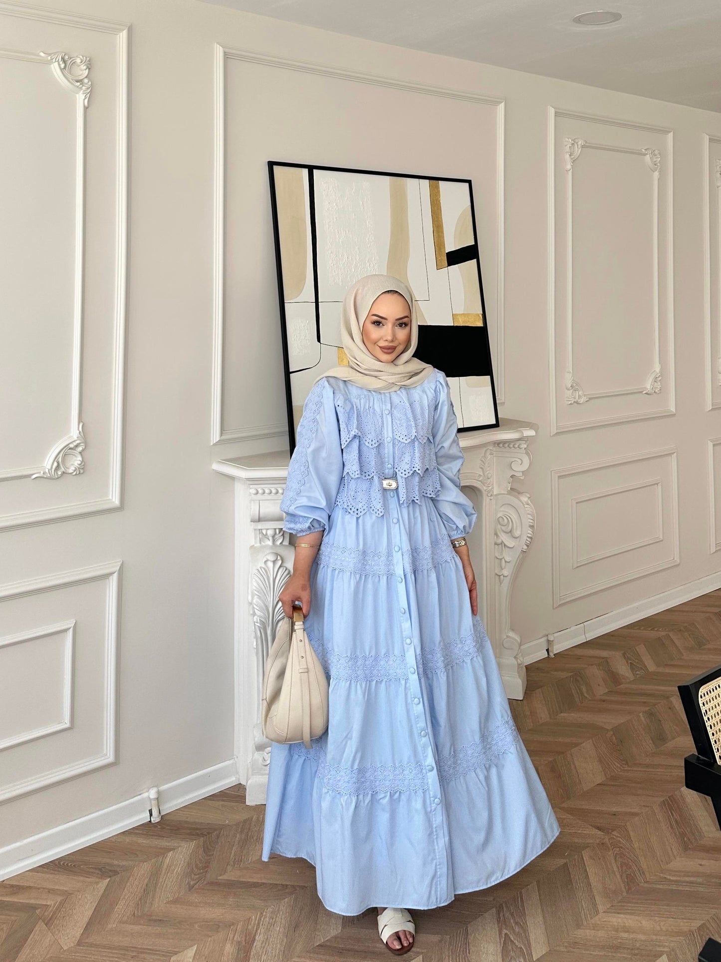 Blue Dress with Lace Details