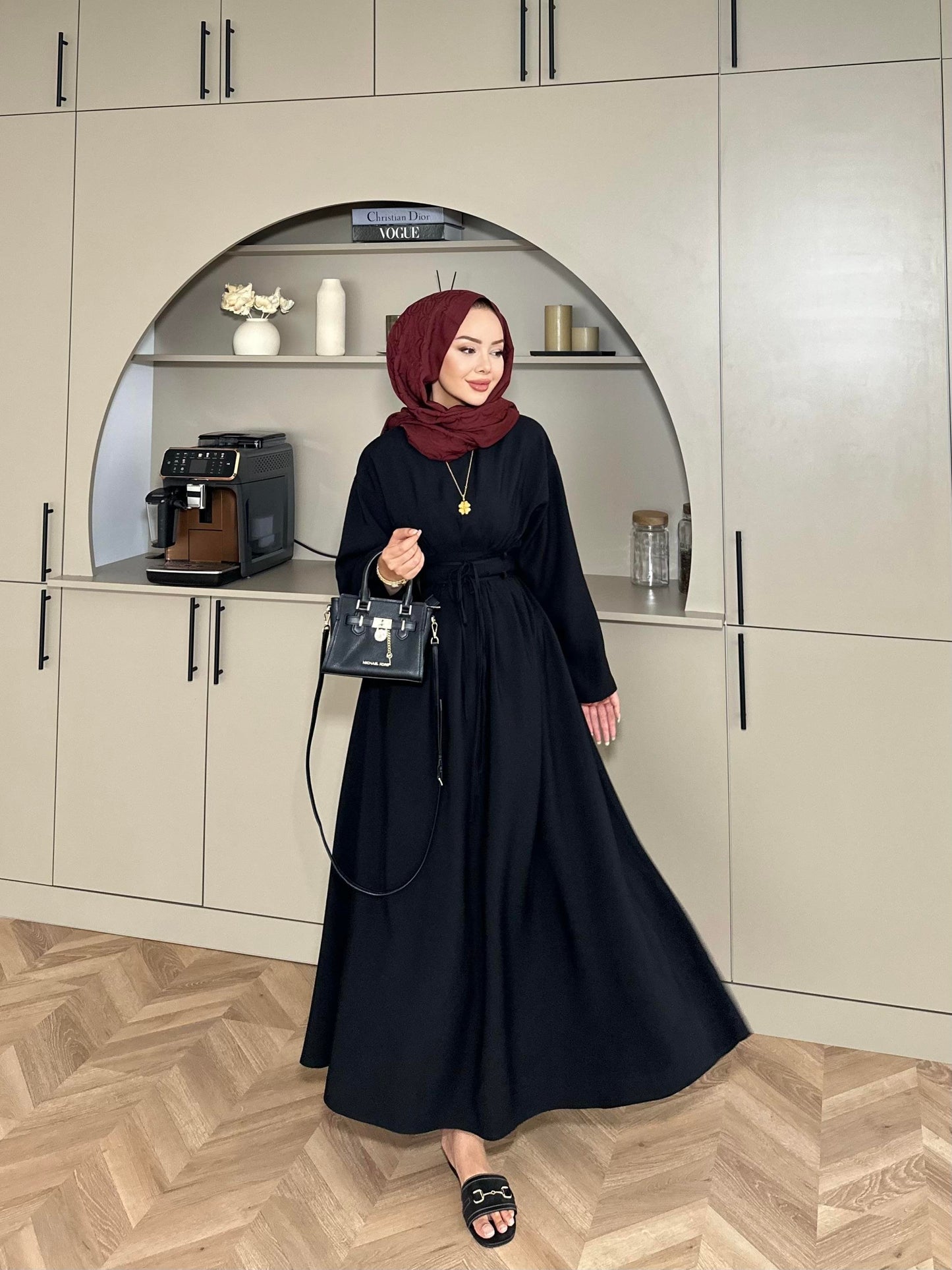 Fitted Waist Maxi Dress in Modal Fabric- Black