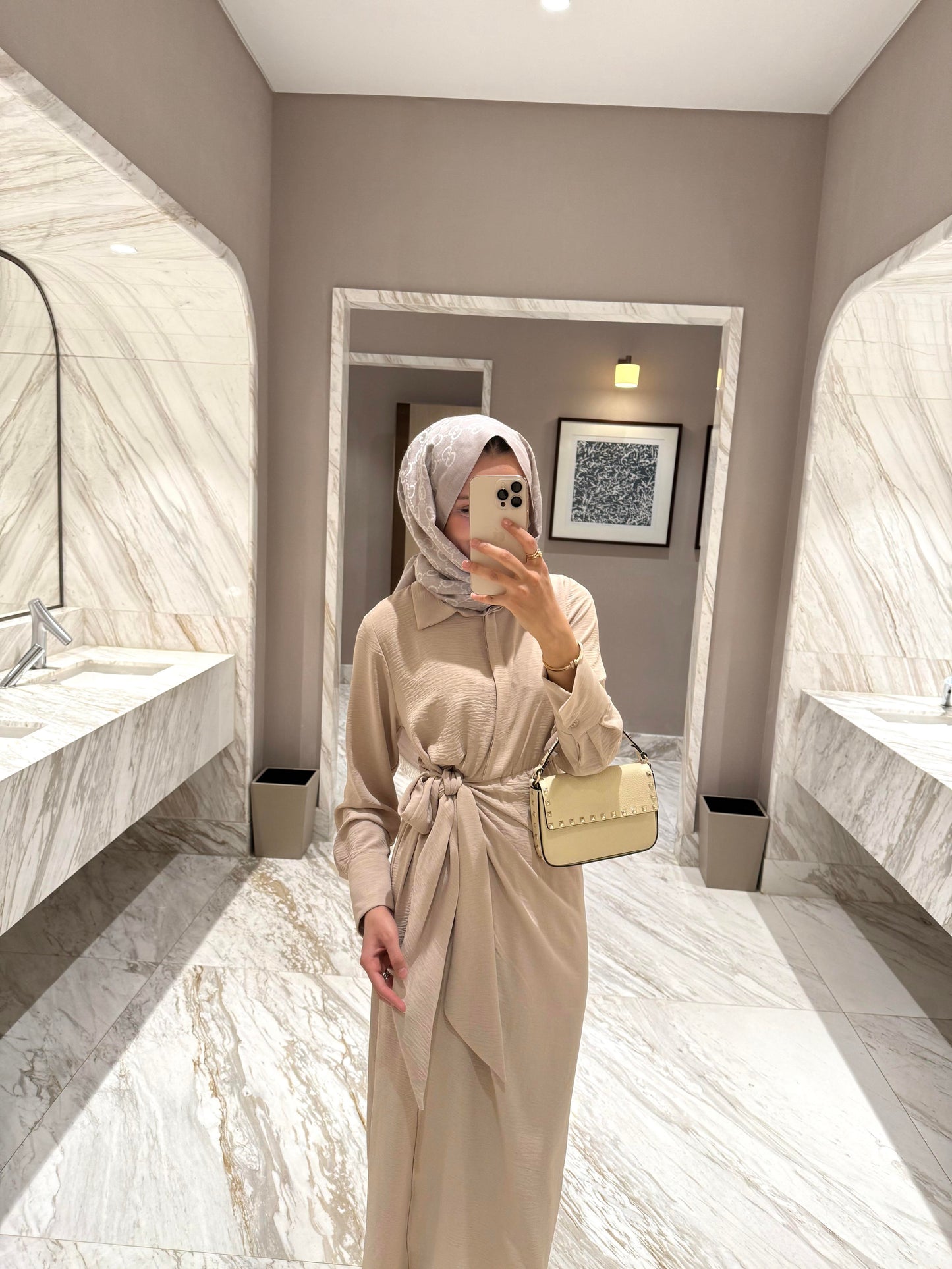 Beige Front-Tie Classic Maxi Dress