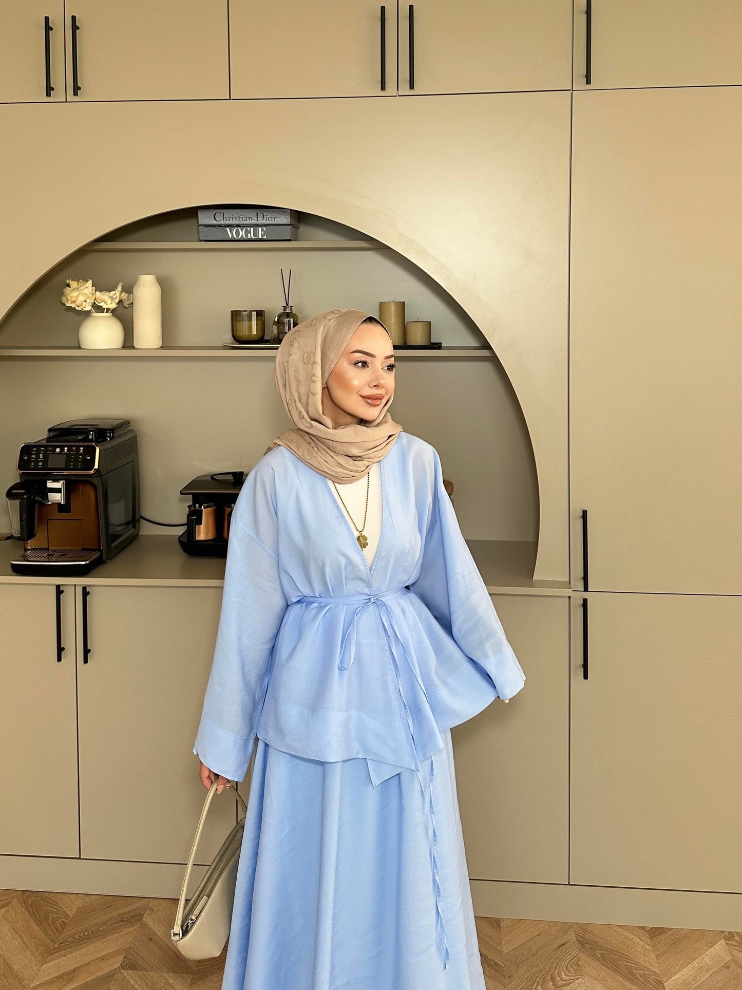 Blue Modal Kimono and Skirt Set