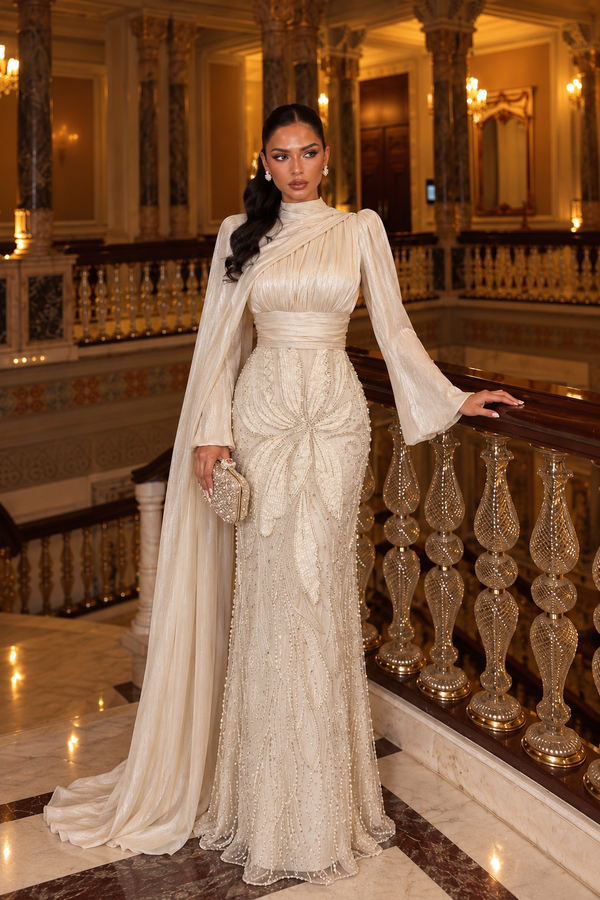 Lily Rose Modest Evening Dress - Cream