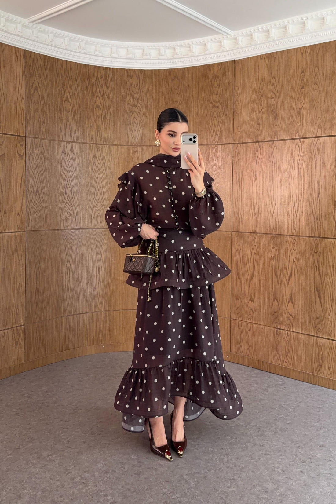 Dark Brown Polka Dot Shirt and Skirt Se