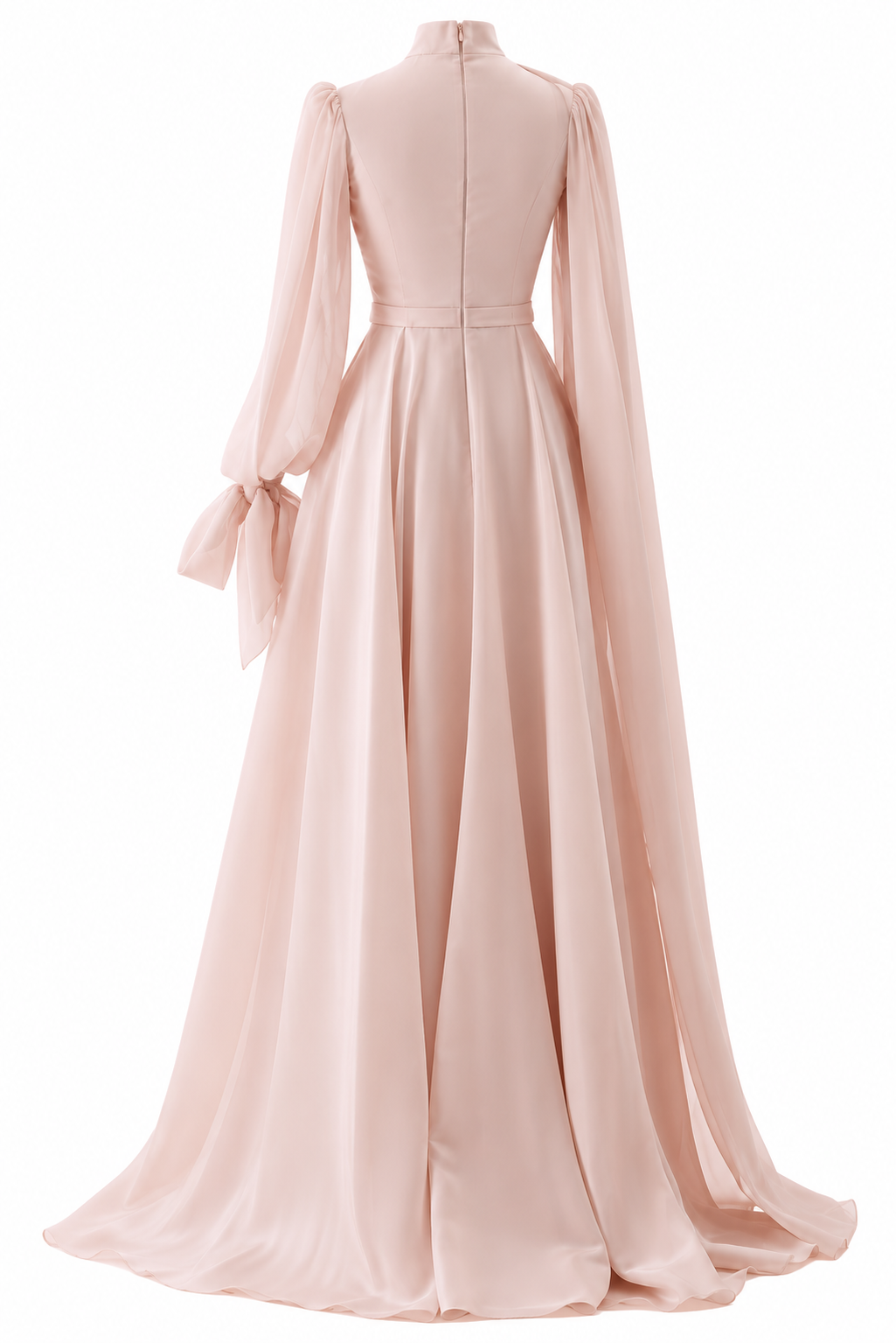 Elowen Shoulder Flower & Bow Detail Modest Evening Dress - Beige