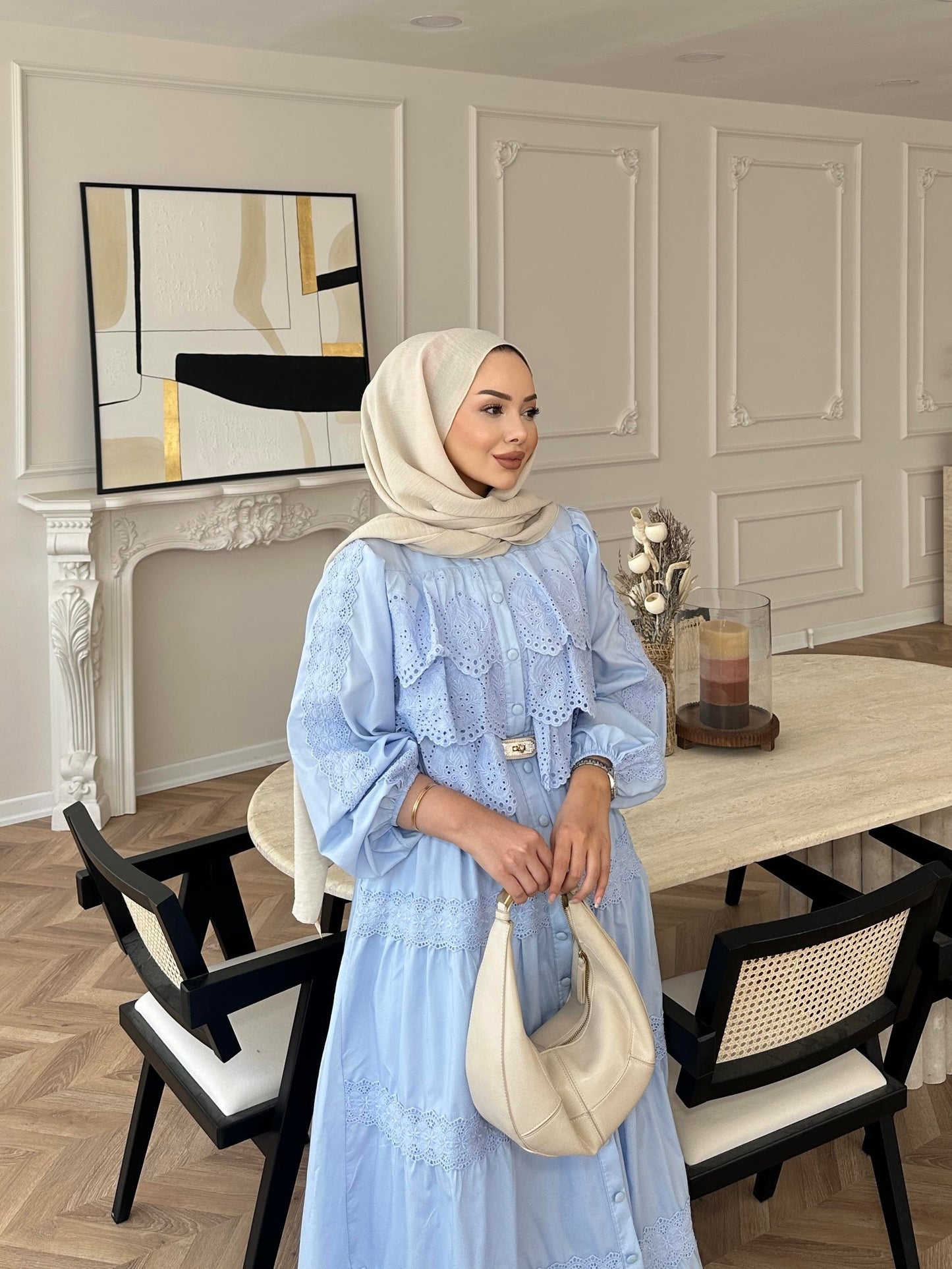 Blue Dress with Lace Details