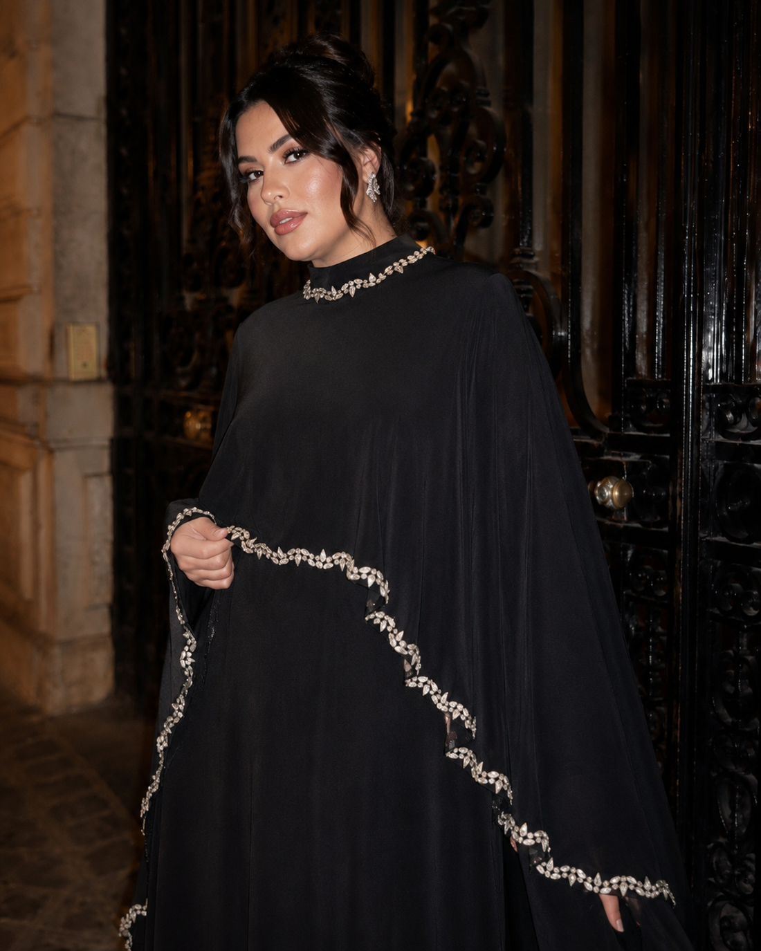 Latika Cape Black Plus Size Evening Dress