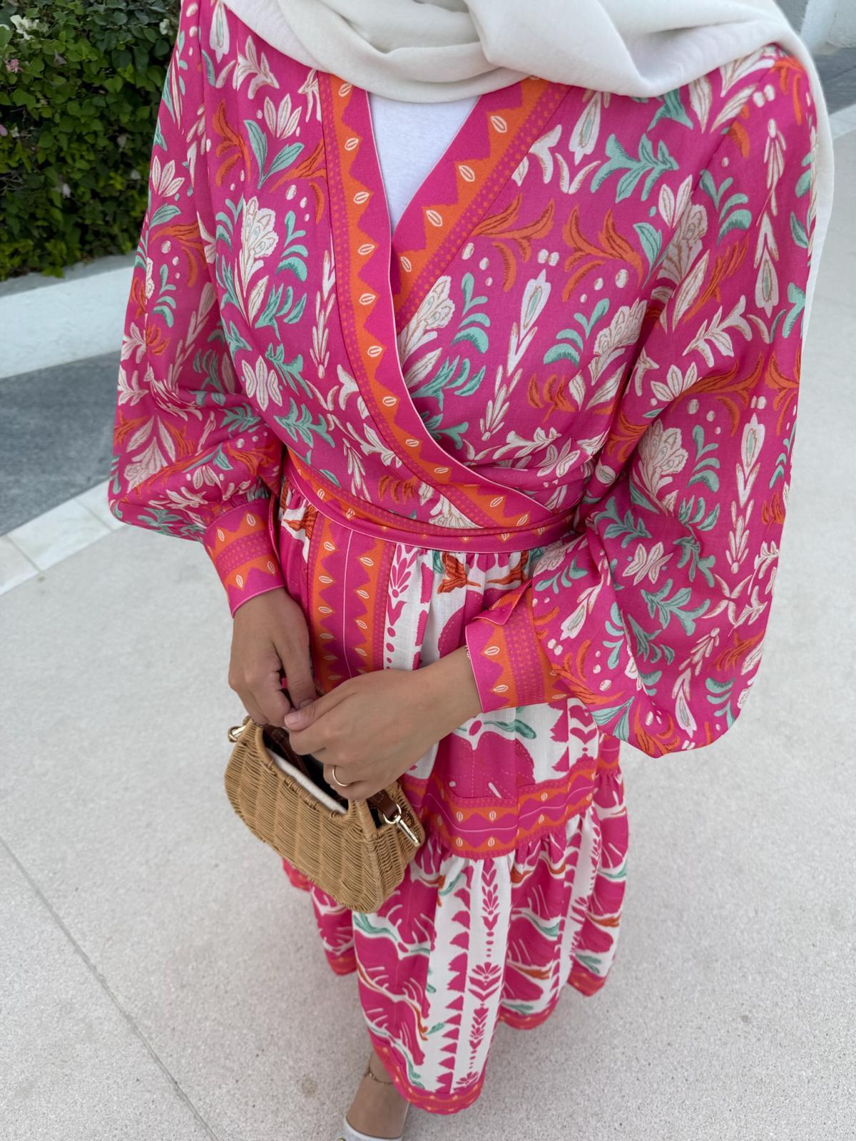 African Print Kimono & Skirt Set – Pink