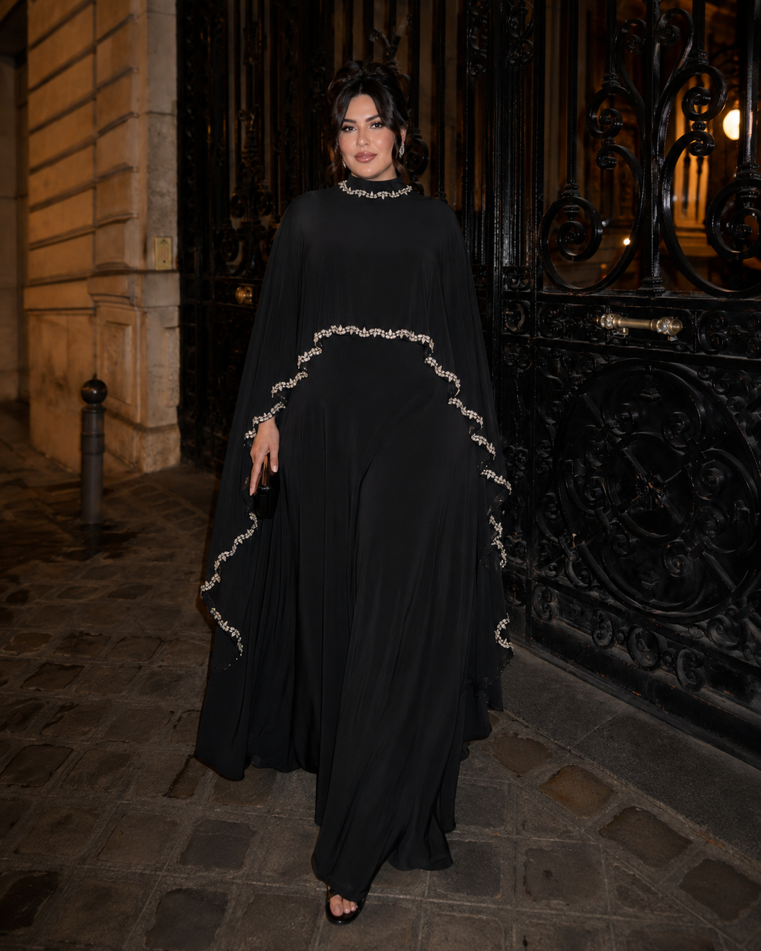 Latika Cape Black Plus Size Evening Dress