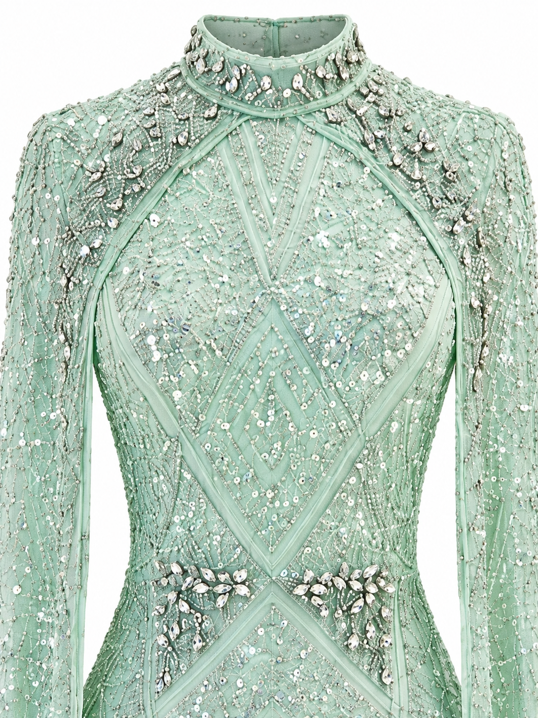 Couture Selenite Modest Evening Dress - Mint