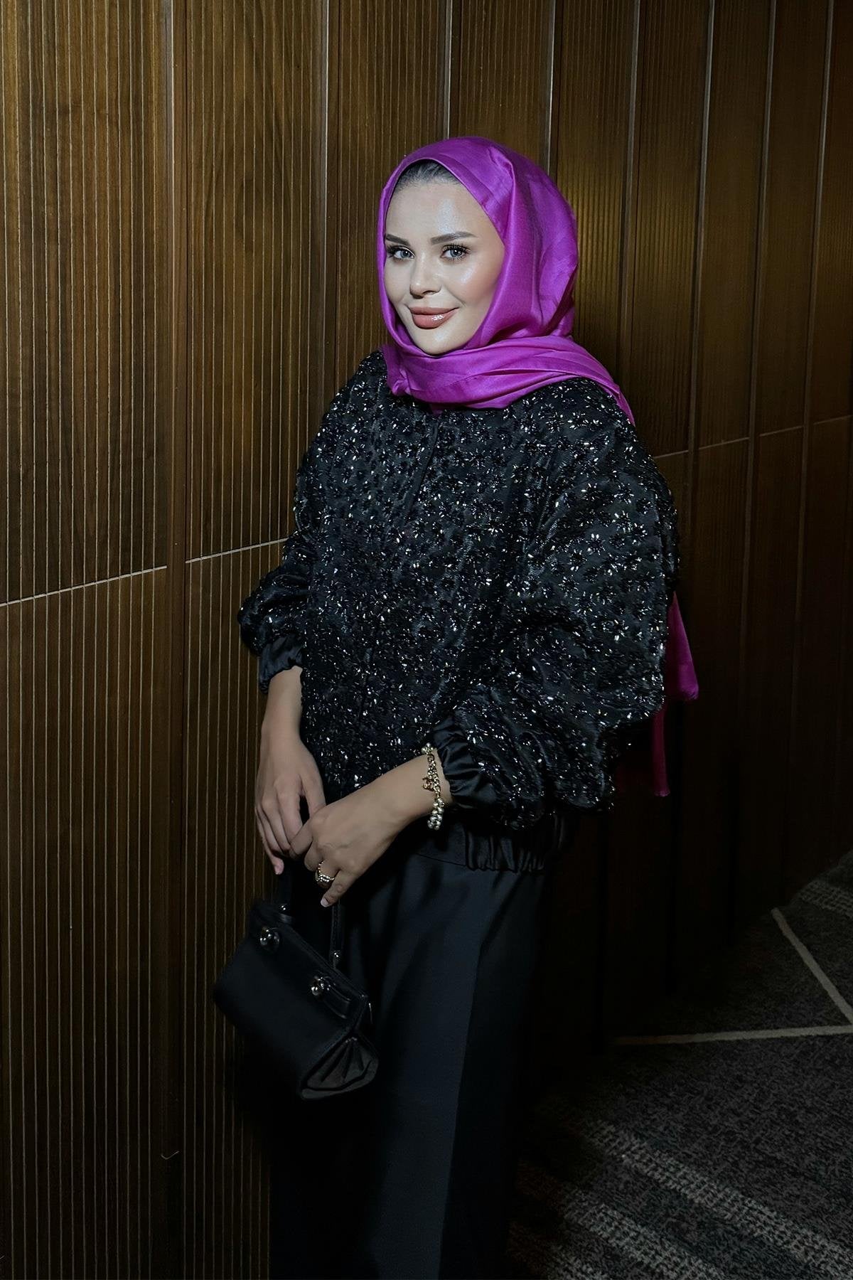 Black Satin Jacket with Sequins