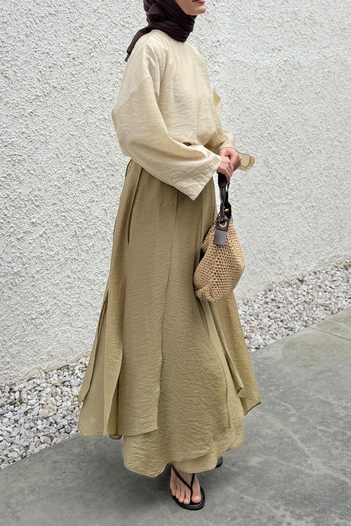 Olive Detail Midi Skirt in Brown