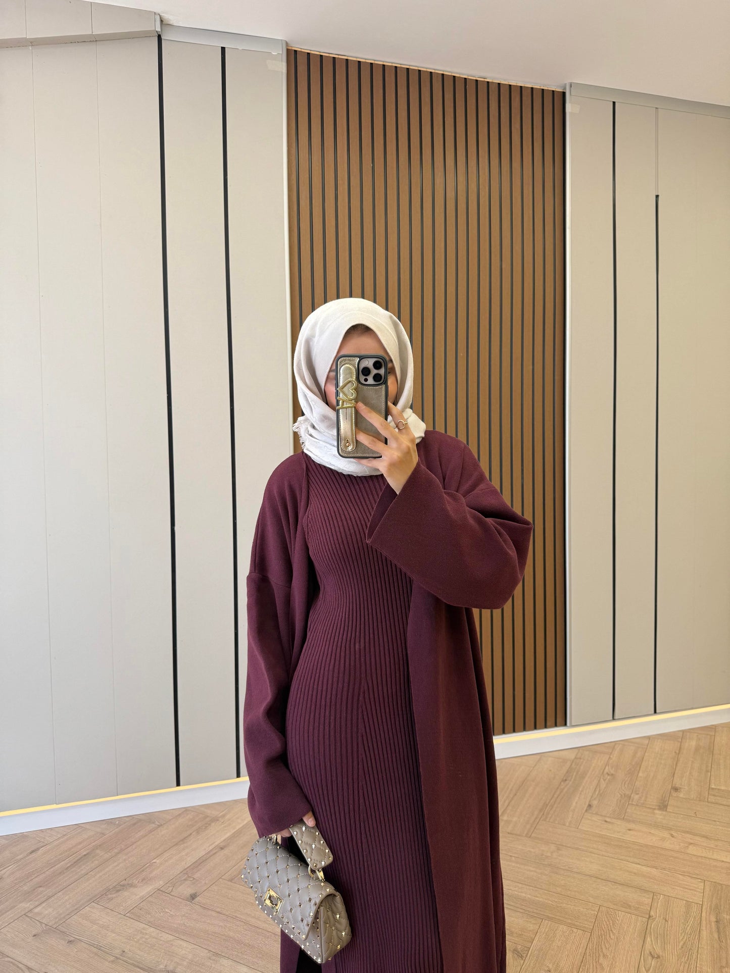 Burgundy Knit Kimono Set with Inner Dress