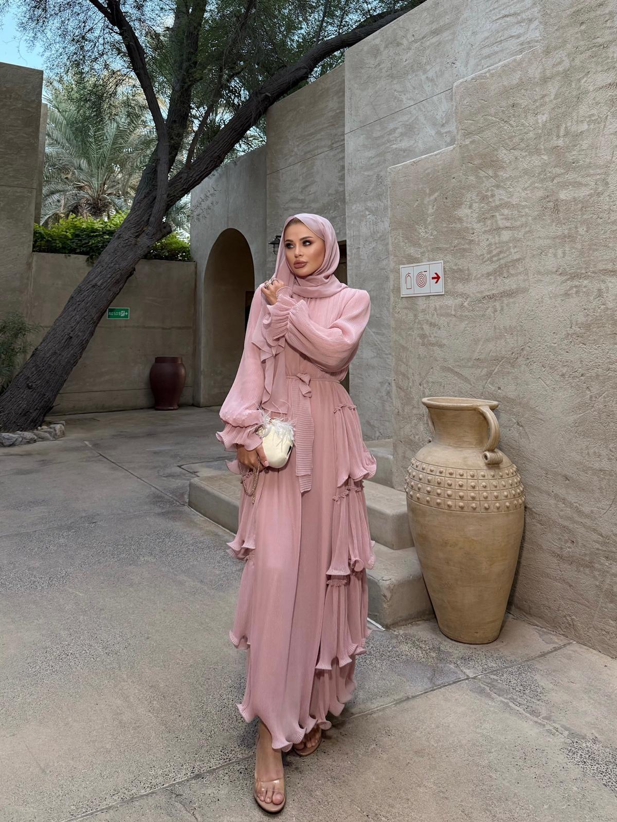 Limited Collection Poudre Pleated Maxi Dress with Ruffle Details