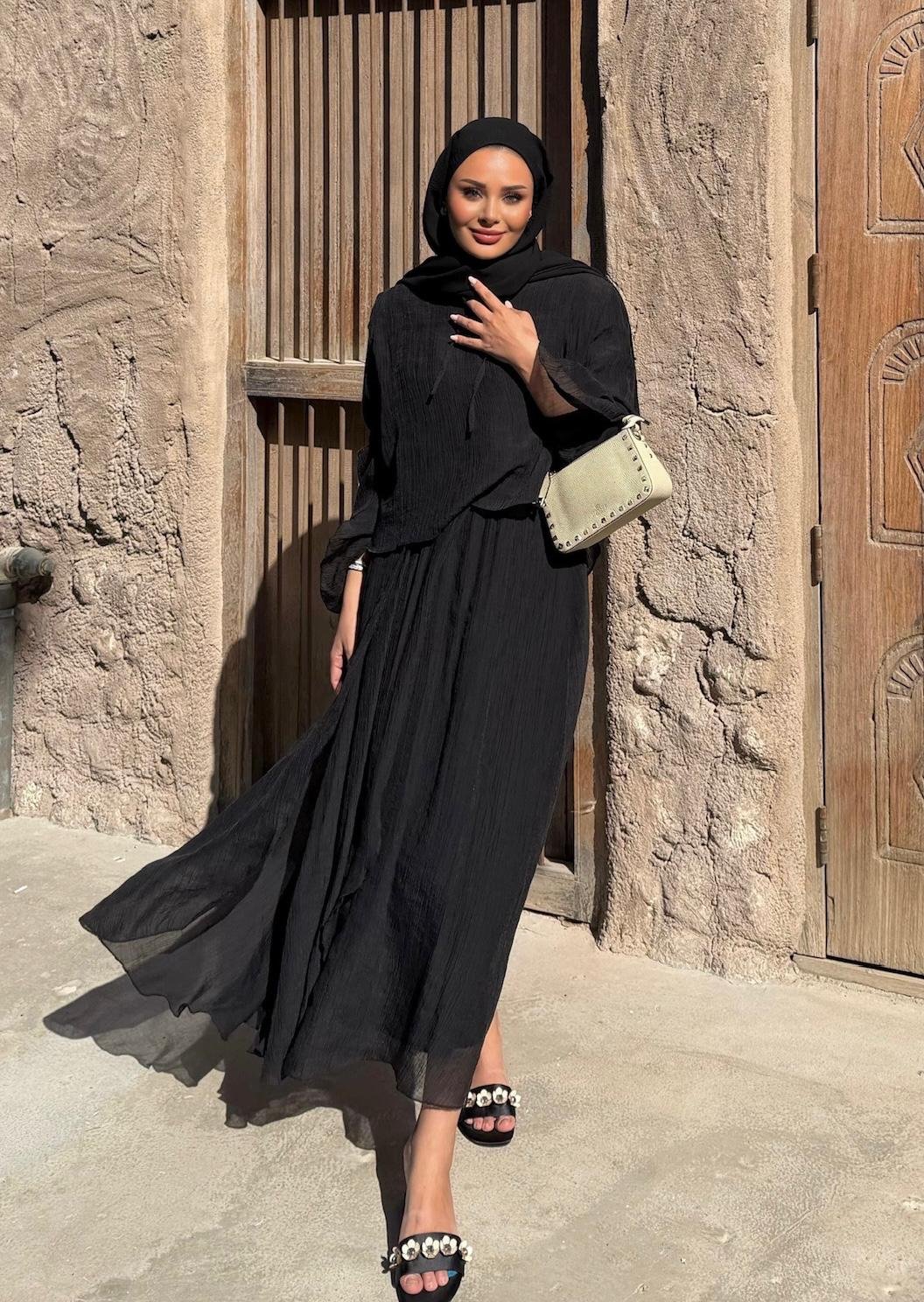 Aurora Flowy Skirt Set – Black