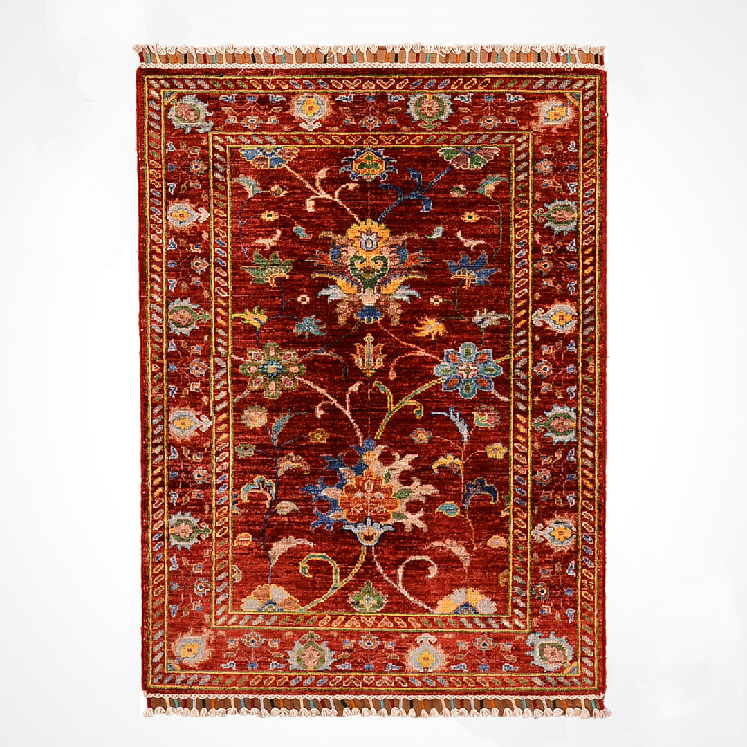 Sultani Binbirgece Orjinal El Dokuması Kırmızı Kök Boya Yün Halı 0.80x120 0.96 Metrekare - 3x4 ft
