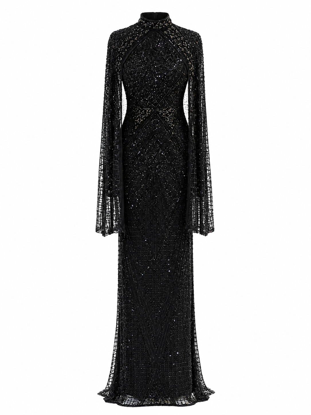 Couture Selenite Modest Evening Dress - Black