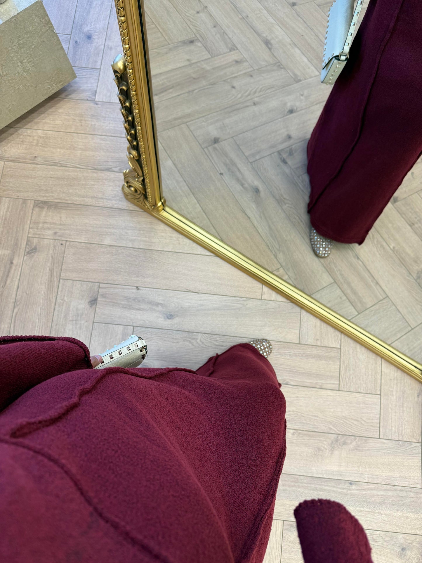 Striped-Detail Knit Dress – Burgundy
