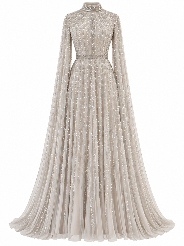 Couture Elarisse Modest Evening Dress - Grey