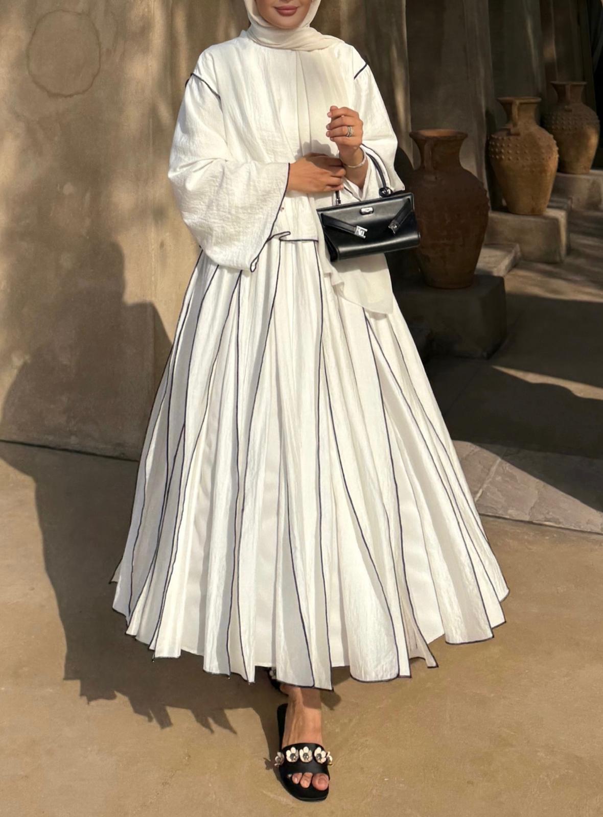 Ecru Pleated Maxi Skirt and Top Set