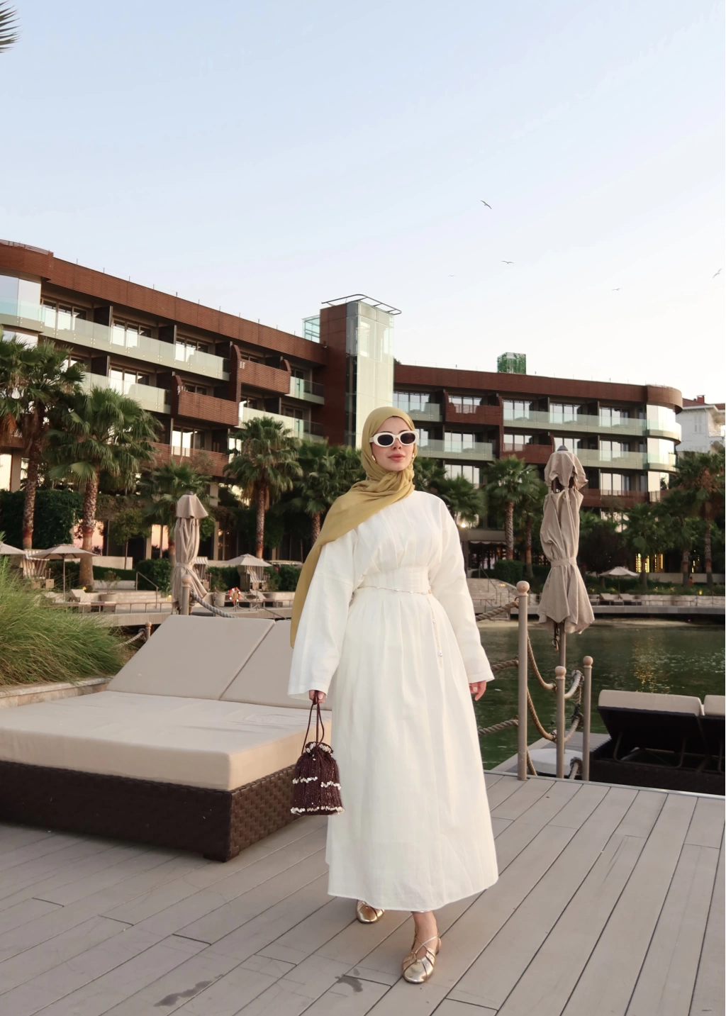 Pleated Waist Linen Maxi Dress in White