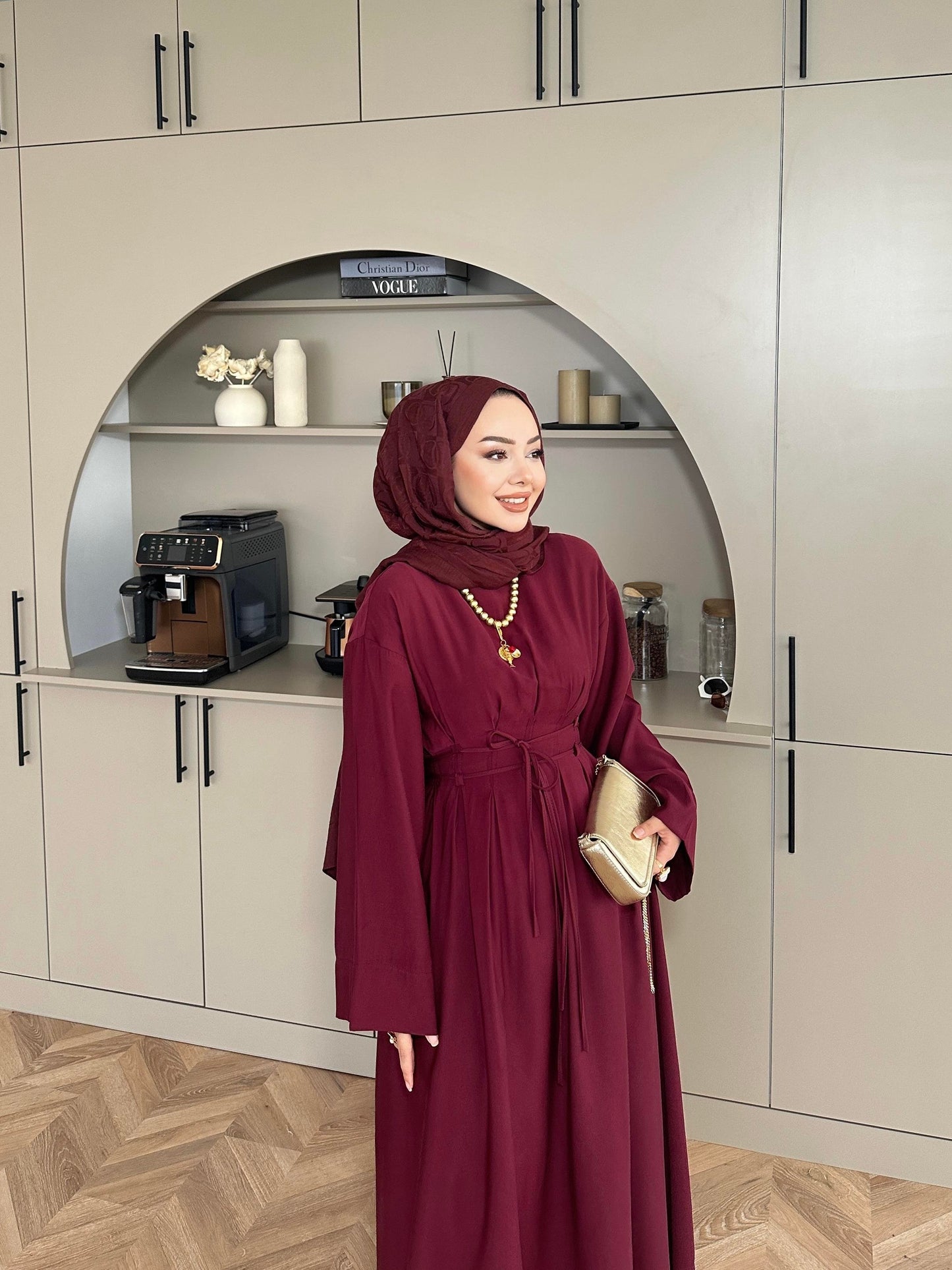 Fitted Waist Maxi Dress in Modal Fabric- Bordeux
