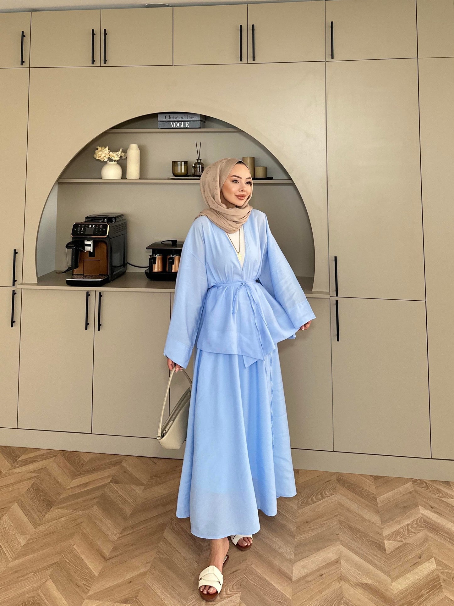 Blue Modal Kimono and Skirt Set