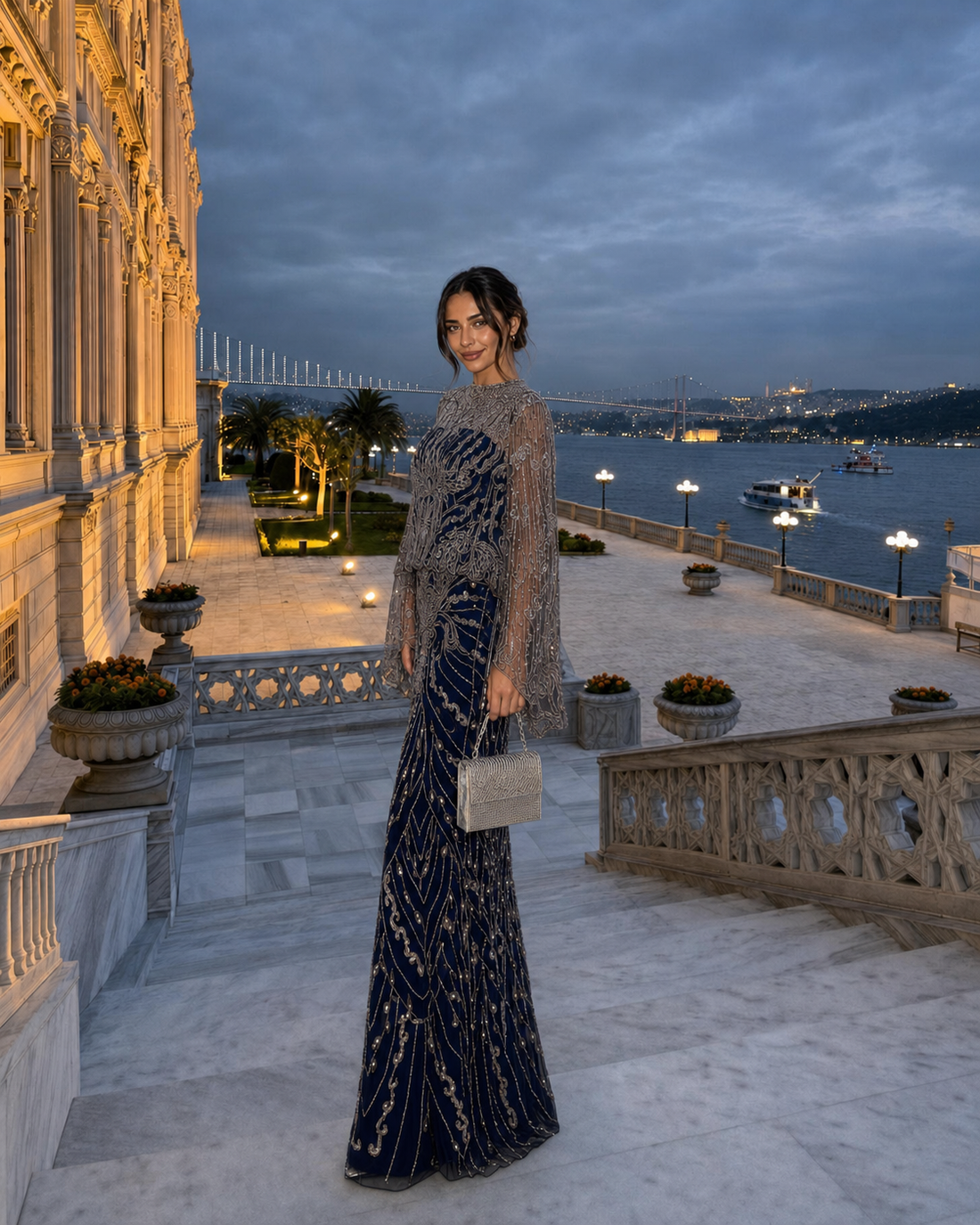 Couture Almas Evening Dress - Navy