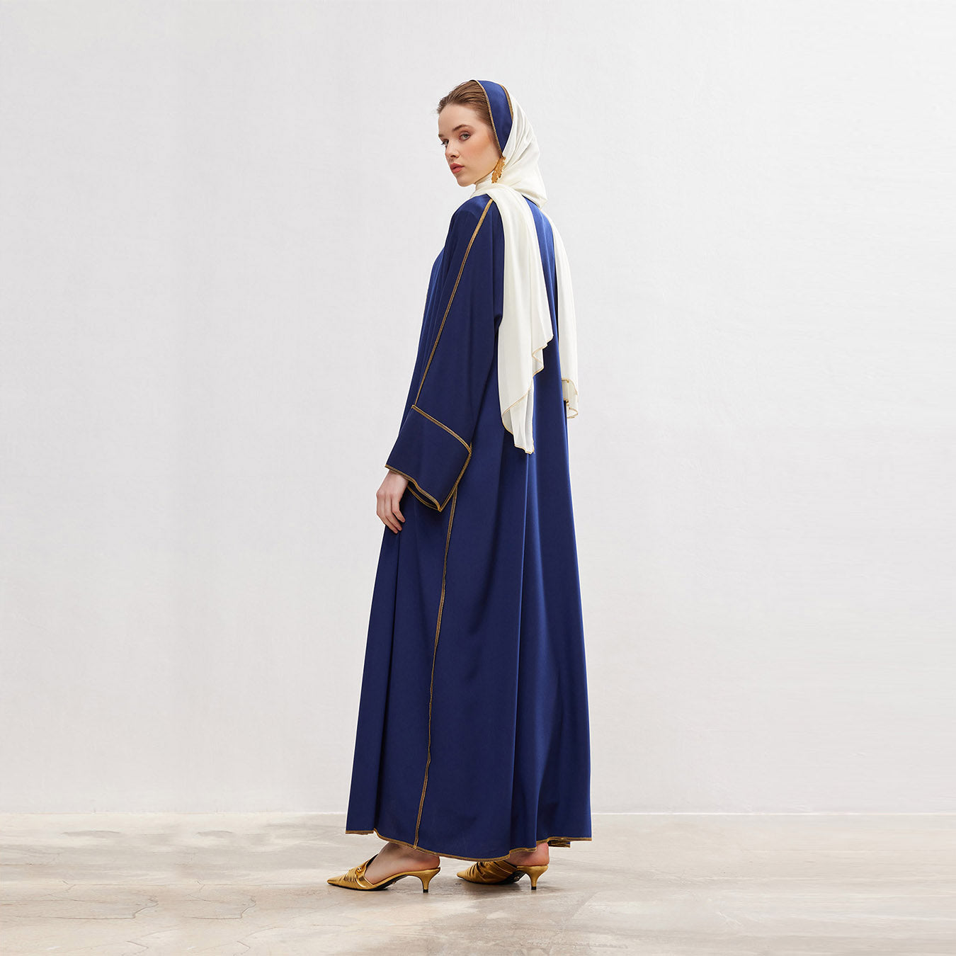 Gold Lined Navy Abaya and Dress Set - sonafey