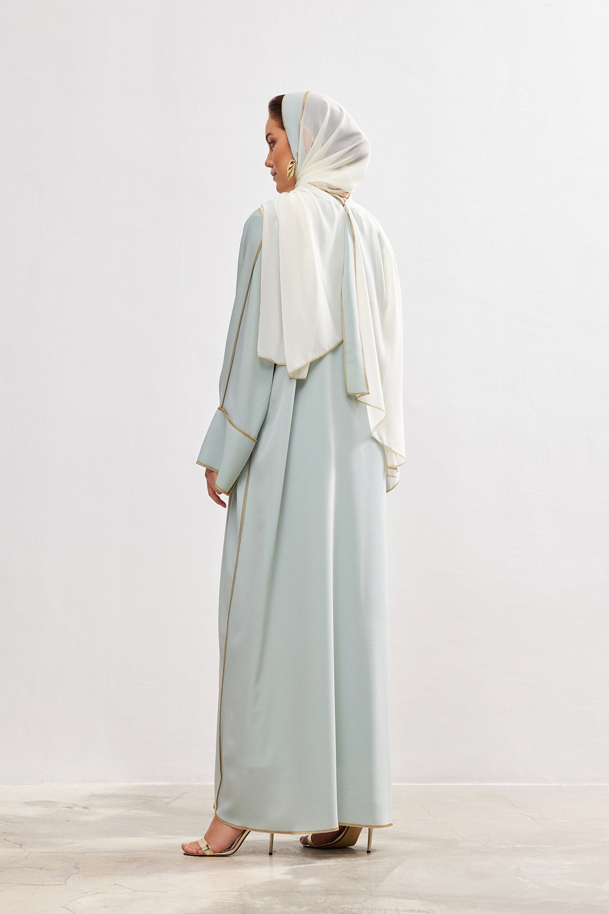 Gold Lined Mint Abaya and Dress Set - sonafey