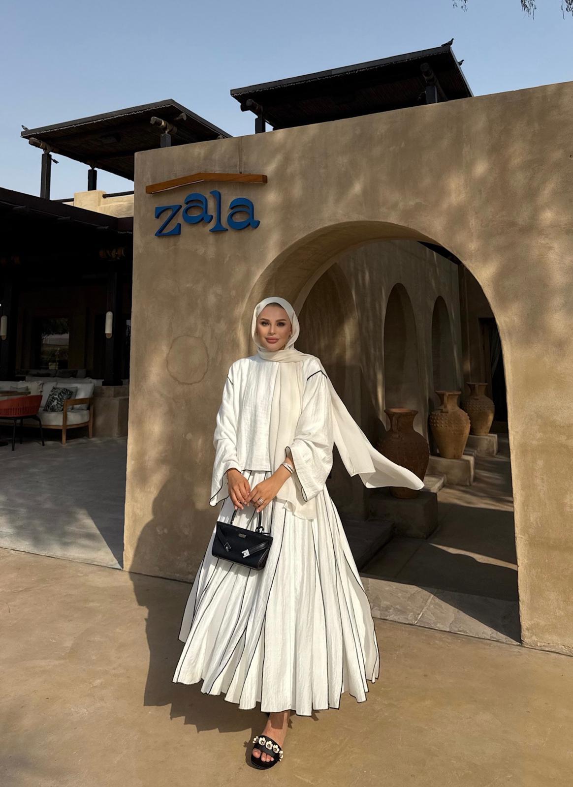 Ecru Pleated Maxi Skirt and Top Set