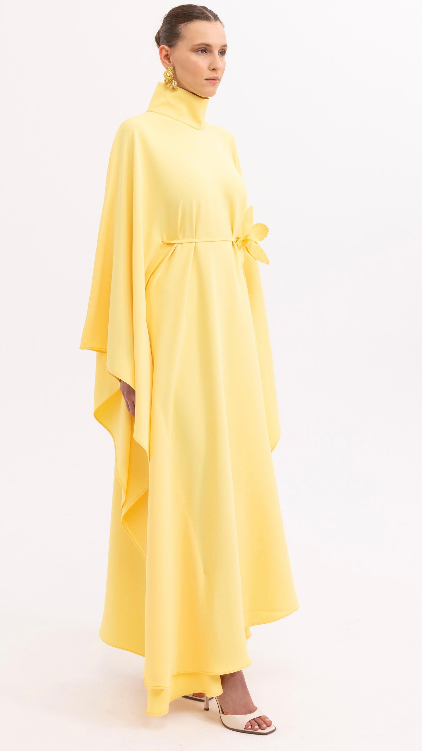 Limited Edition Handmade Yellow Kaftan Dress with Floral Details