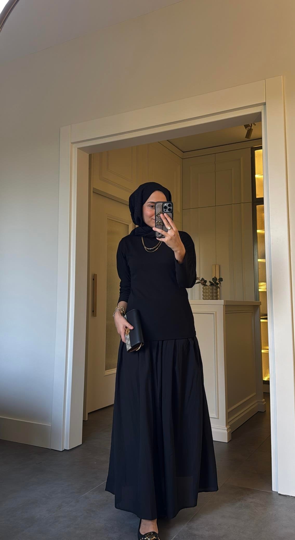 Fitted Bodice Black Poplin Dress