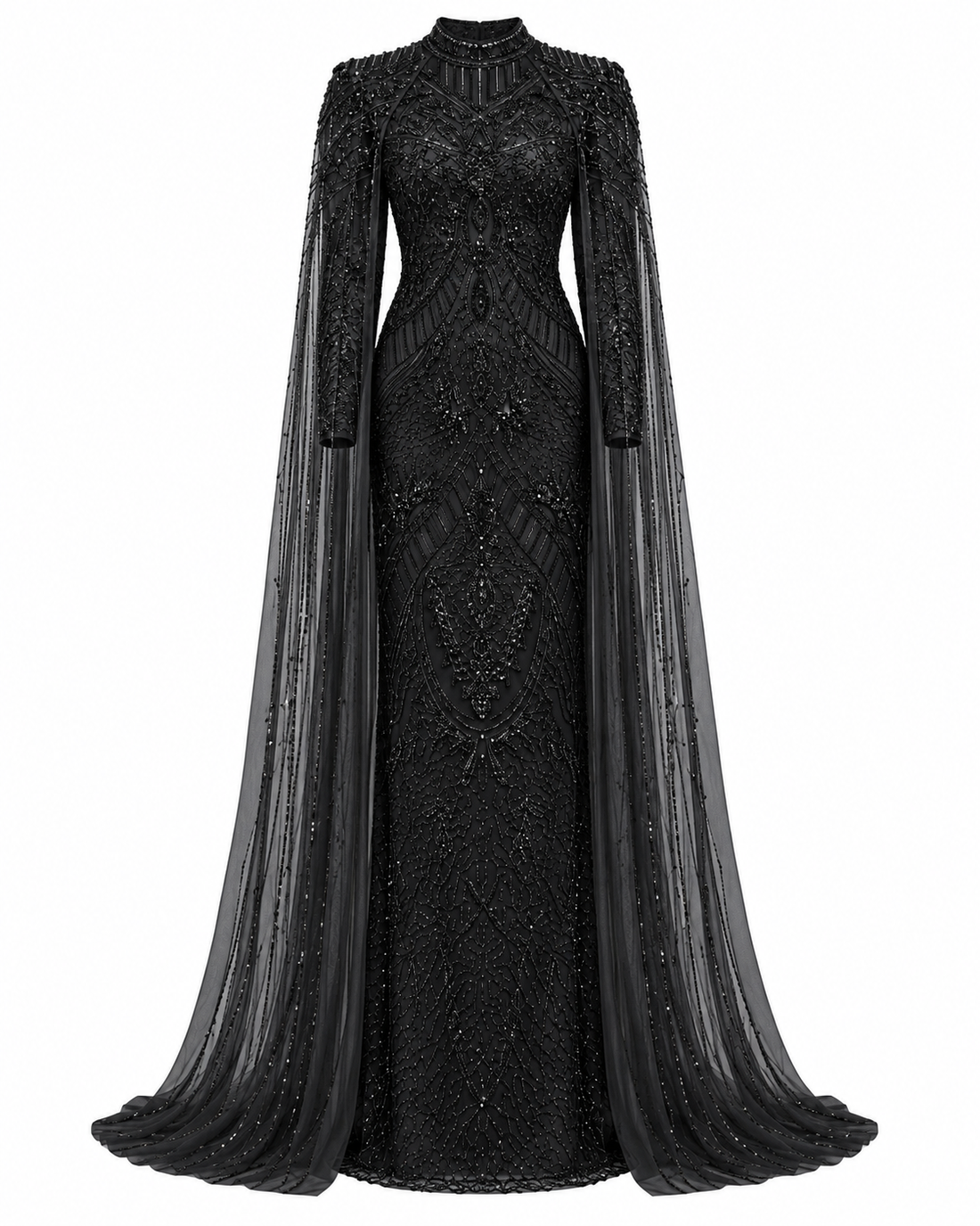 Fairuz Couture Cape Detailed Dress - Black