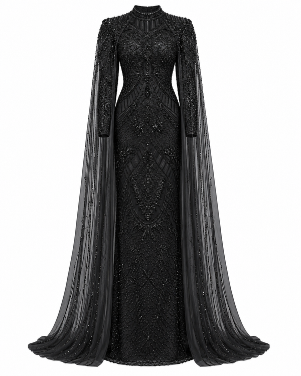 Fairuz Couture Cape Detailed Dress - Black