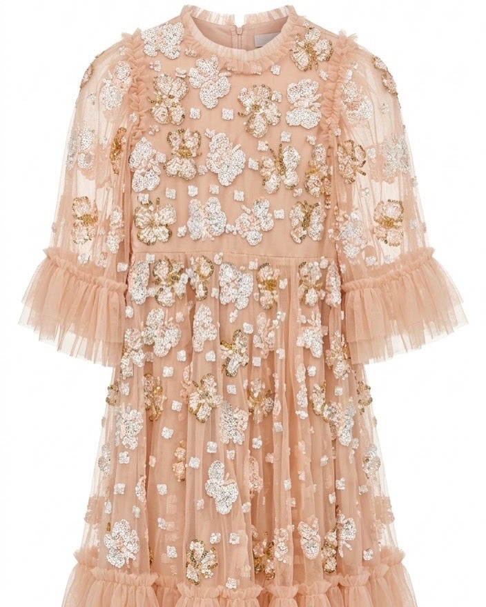 Mini Me Couture Butterfly Evening Dress - Beige