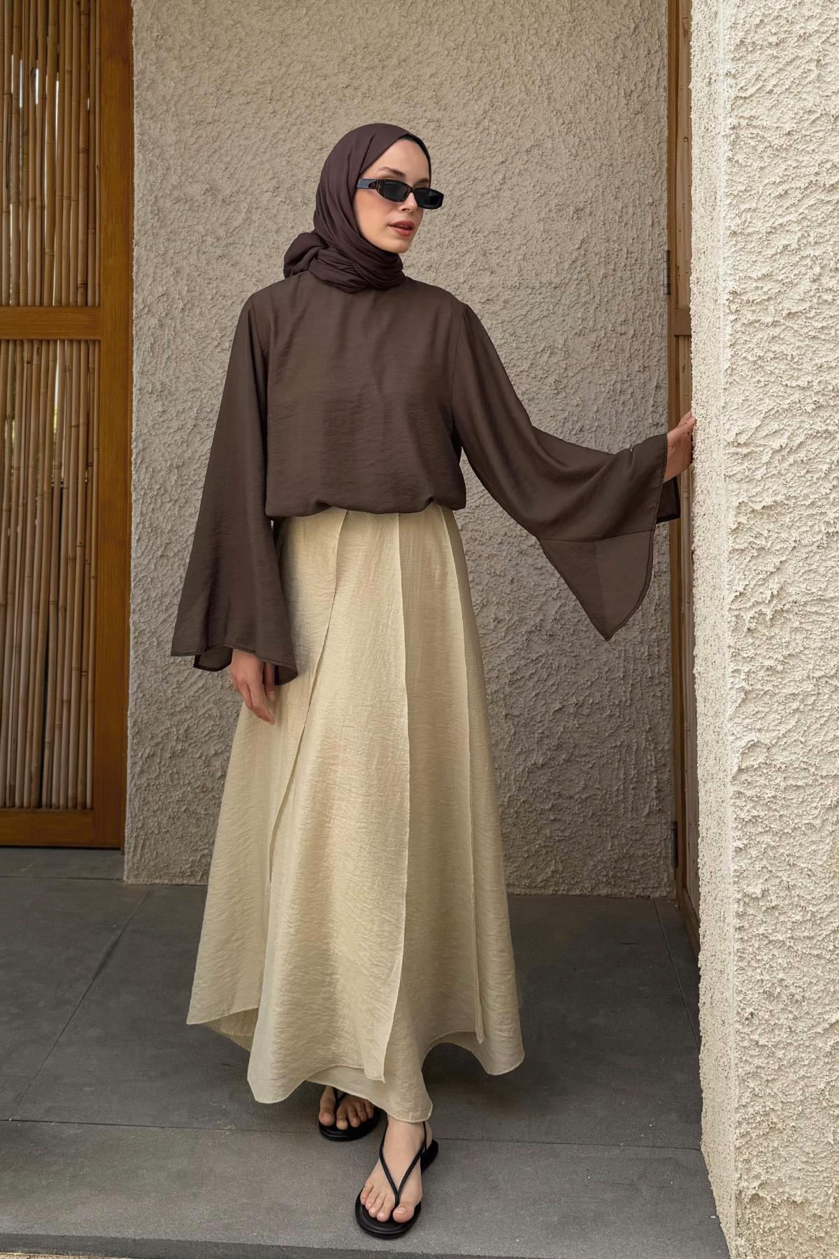 Asymmetric Detail Midi Skirt in Butter