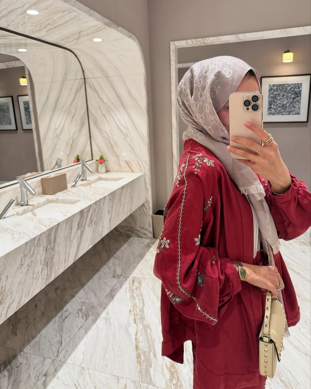 Burgundy Linen Embroidered Kimono & Pants Premium Set