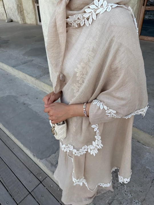 Lace-Trimmed Relaxed Set in Beige