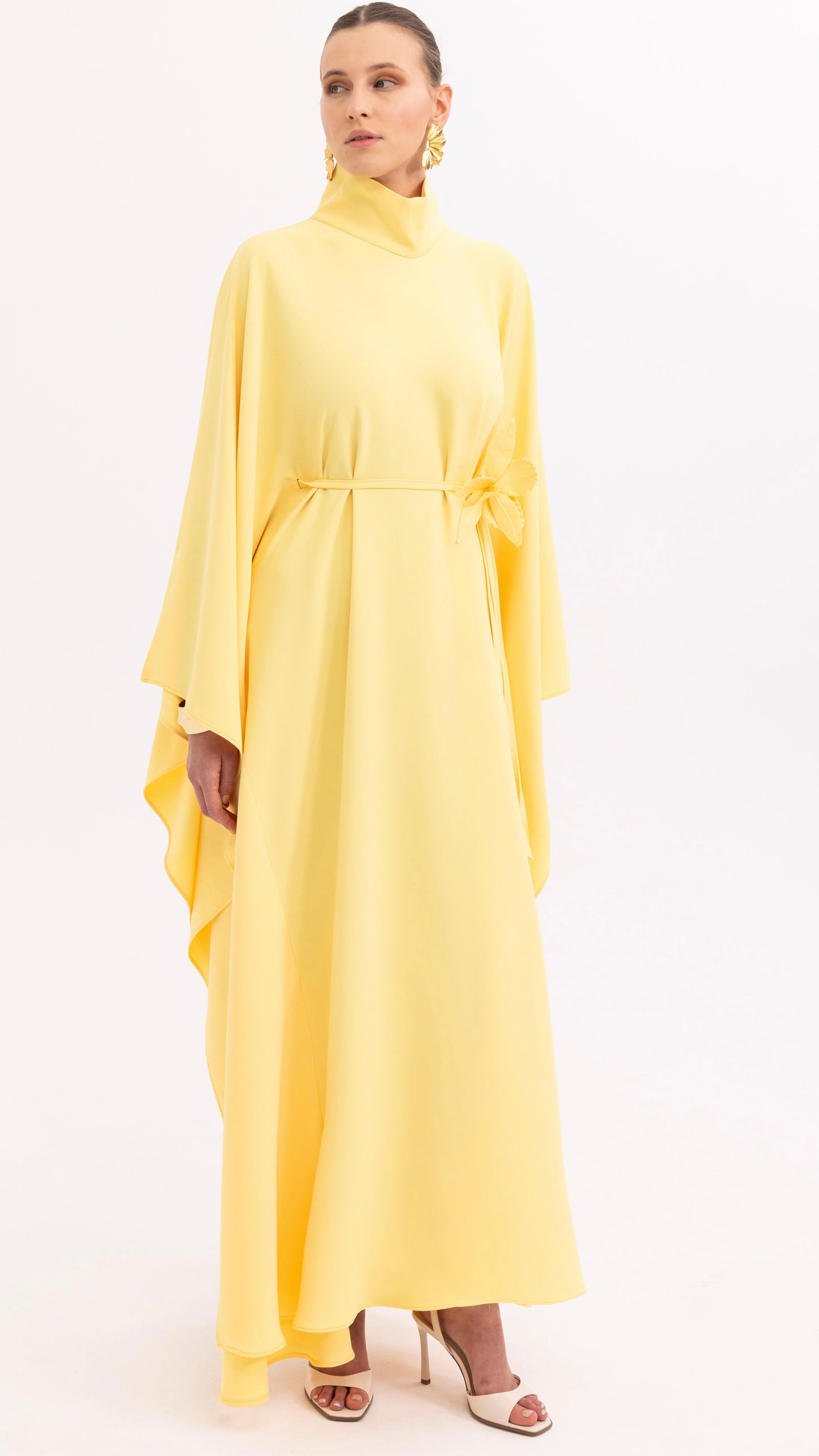 Limited Edition Handmade Yellow Kaftan Dress with Floral Details