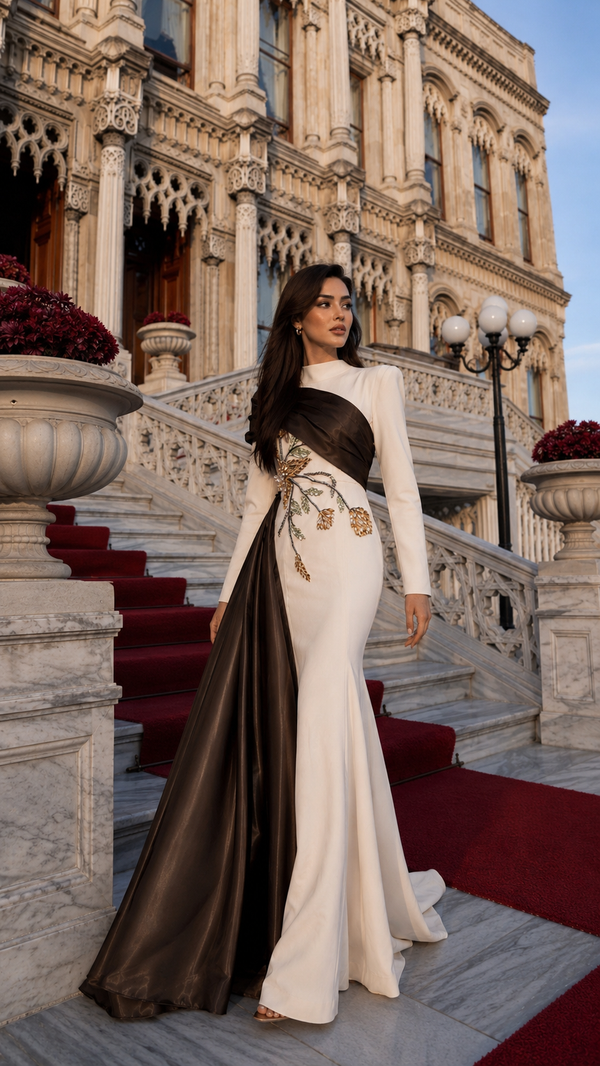 Rosalie Cream Embroidered Evening Gown