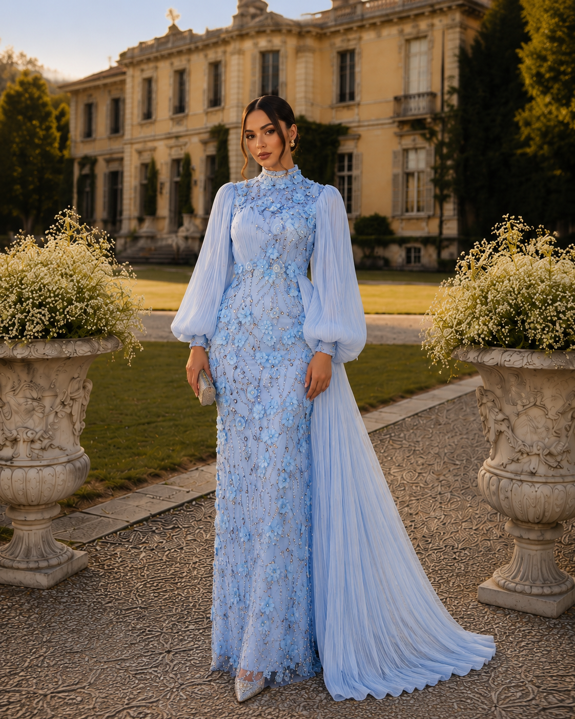 Roxanne Beaded Modest Evening Gown